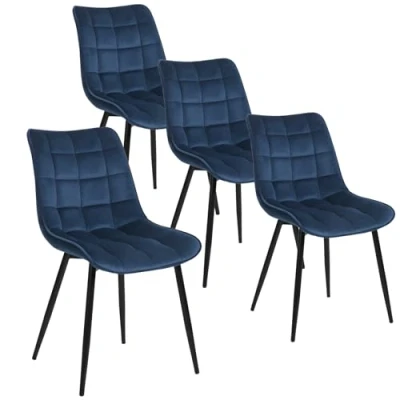 Abbildung von WOLTU 4 x Esszimmerstühle 4er Set Esszimmerstuhl Küchenstuhl Polsterstuhl Design Stuhl mit Rückenlehne, Sitzfläche aus Samt, Gestell Metall, Blau, BH142bl