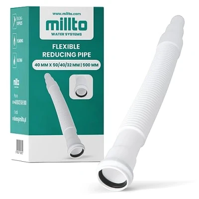 Abbildung von Millto™ Flexibles Rohr Reduzierstück 40 x 50/40/32 mm 500 Abflussrohr mit Muffe Abwassersystem Kanalsystem Abgang Waschtisch Verstellbares Abflussverbindungsstück Abflusssysteme
