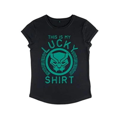 Abbildung von Marvel Damen Avengers Classic Lucky Panther Women&#039;s Rolled Sleeve T shirt, Schwarz, L