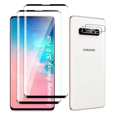 Abbildung von Fyqzio [2+2 Stück Gehärtetes Glas Schutzfolie kompatibel mit Samsung Galaxy S10 Plus und Kamera,Keine Blasen,9H Härte,Anti Scratch,3D Curved,HD Displayschutz fur