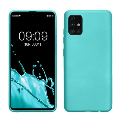 Abbildung von kwmobile Case kompatibel mit Samsung Galaxy A51 Hülle Schutzhülle aus Silikon metallisch schimmernd Handyhülle Metallic Mintgrün