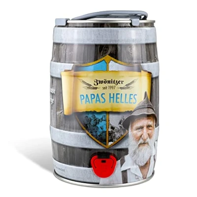 Abbildung von Brauerei Zwönitz Papas Helles/Helles Bier im 5 Liter Bierfass/Geschenke für Bierliebhaber/Partyfass 5L als Vatertagsgeschenk/Bier aus Hallertauer Hopfen Fass
