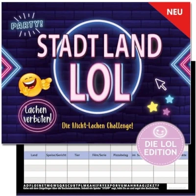 Abbildung von KARTENVERSAND24 Stadt Land LOL Spiel Nicht lachen Spiele Fluss Challenge wer lacht verliert Geschenk Partyspiel Mädchen Jungen Teenager Erwachsene Kinder ab Jahren Edition Block (Klassische Ausgabe)