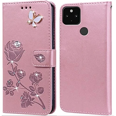 Abbildung von PKQTOP Hülle für Google Pixel 4A 5G Handyhülle,Klappbar Tasche Case,Standfunktion,Kartenfach,Silikon Bumper,Stoßfeste Schutzhülle Cover