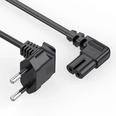 Abbildung von GlasFlength Stromkabel Netzkabel 2 Polig, 90Winkelstecker Eurostecker Typ C Netzstecker auf Buchse C7 Euro 8 Stecker 3M Netzteil Kabel für TV PC Monitor PS5 Lautsprecher Drucker usw (Schwarz)