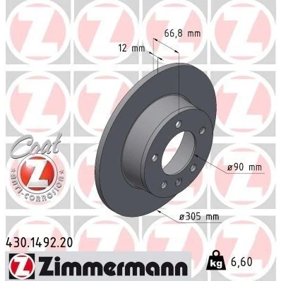 Abbildung von ZIMMERMANN COAT Z 430.1492.20 Bremsscheibe 305 12 6/5 5 130 voll beschichtet RENAULT: MASTER 2 Bus, Kasten, Pritsche/Fahrgestell