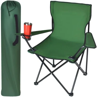 Abbildung von TRIZAND Klappbarer Anglerstuhl Campingstuhl mit Armlehnen und Getränkehalter bis 100 kg Faltbar Tragetasche Schwarz/Grau/Grün 23675, Farbe:Grün