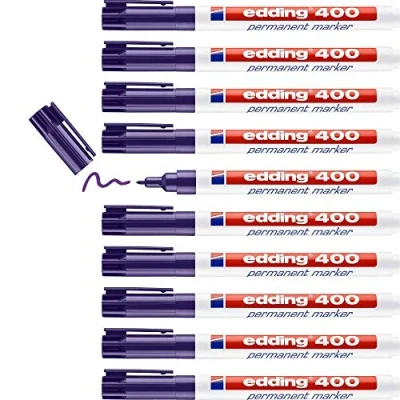 Abbildung von edding 400 Permanentmarker violett 10 Stifte feine Rundspitze 1 mm wasserfest, schnell trocknend wischfest für Karton, Kunststoff, Holz, Metall, Glas