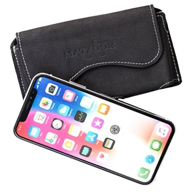 Abbildung von MATADOR Leder Ledertasche Lederhülle Handytasche Gürteltasche Case kompatibel mit iPhone X/XS/11 Pro Gürtelclip/Schlaufe Magnetverschluss (Schwarz)