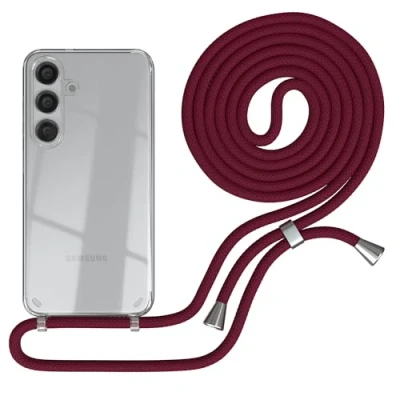 Abbildung von EAZY CASE Handykette kompatibel mit Samsung Galaxy S24 Kette zum Umhängen für Hülle Band aus Silikon stoßfeste transparente Handyhülle als Fallschutz in Burgunder Rot