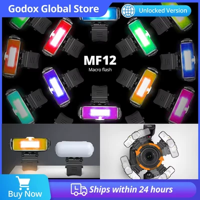 Abbildung von Godox MF12 Makroblitz, 2,4 GHz kabellose Steuerung, 0,01 bis 1,7 s Wiederaufladezeit, 3,7 V/6,29 W Lithium Batterie, kompatibel mit Nikon Sony Canon Fuji Olympus und Panasonic, Einstelllicht