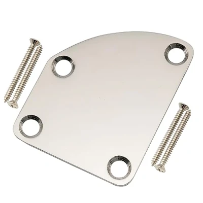 Abbildung von Musiclily Pro Stahl 4 Loch Abgerundet Halsplatte für Strat Tele E Gitarre oder Bass, Nickel