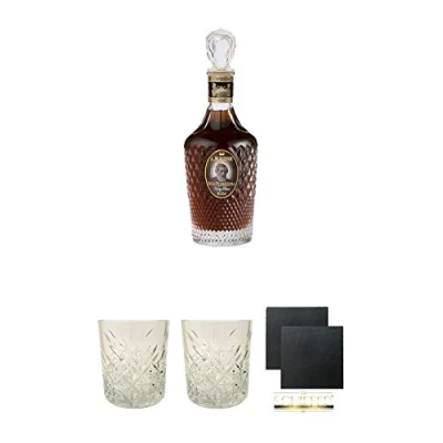 Abbildung von A.H. Riise Non Plus Ultra Rum 42% 0,7 Liter + Glas 1 Stück Schiefer Glasuntersetzer eckig ca. 9,5 cm Ø 2