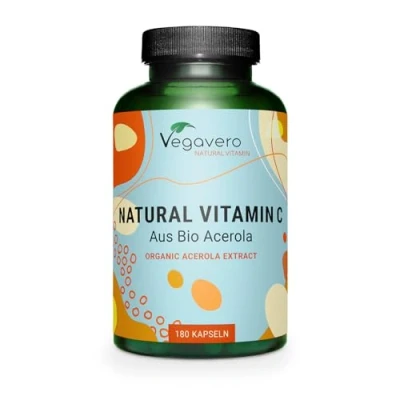 Abbildung von Natürliches Vitamin C Vegavero® aus Bio Acerola Extrakt Vegan Immunsystem stärken * Ohne Zusatzstoffe 180 Kapseln