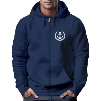 Abbildung von Neverless® Herren Sweatjacke mit Kapuze Zip Hoodie Motiv Anker Meer Boot Männer Fashion Streetstyle Navy XXL