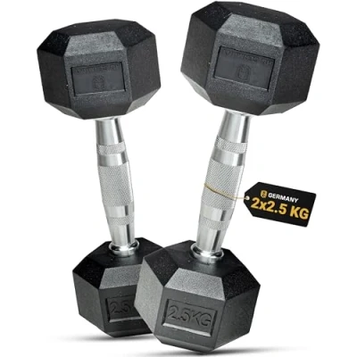 Abbildung von HQ Germany® Hexagon hanteln 2,5kg 2 Stück Geruchsarm, ±1,5% Gewichtstoleranz Hantel, 2,5 kg 2er Set, Kurzhantel, Dumbbell, Kilo Hantel Hantelset