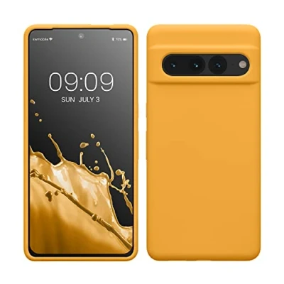 Abbildung von kwmobile Hülle kompatibel mit Google Pixel 7 Pro Silikon Handy Case Handyhülle weiche Oberfläche kabelloses Laden Mango