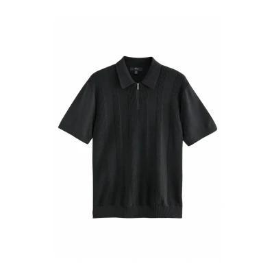 Abbildung von Next Regular FIT Textured Quarter ZIP Poloshirt, Herren, Größe: Small, Black