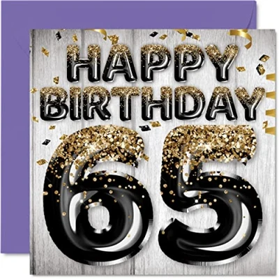 Abbildung von Geburtstagskarte zum 65. Geburtstag für Männer schwarze und goldene Glitzerballons Happy Karten 65 Jahre alten Mann Papa Opa Onkel 145 mm 60 Grußkarten Geschenk