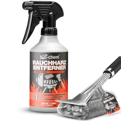 Abbildung von bio chem Rauchharz Entferner 500 ml Backofen und Grillreiniger Konzentrat + Grill Bürste mit Schaber für Gasgrill, Edelstahl, Gusseisen u.v.m. Extra gegen hartnäckige Ablagerungen Made in DE