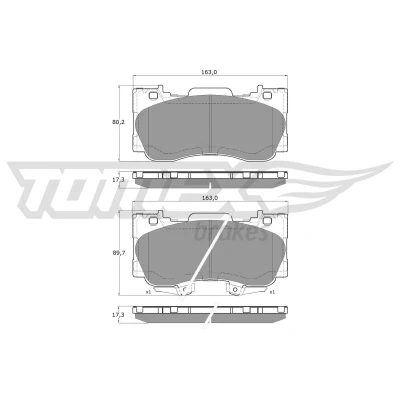 Abbildung von TOMEX brakes TX 19 93 Bremsbelagsatz Vorderachse mit akustischer Verschleißwarnung FORD USA: Mustang Mk6 Coupe, Cabrio