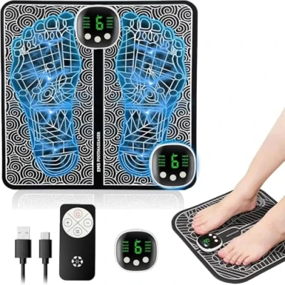 Abbildung von EMS Fußmassagegerät,Fußmassagegerät Elektrisch,Faltbares und Tragbares Elektrisches Fußmassagegerät zur Durchblutungs Muskelschmerzlinderung,8 Modi 19 Intensitäten