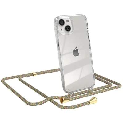Abbildung von EAZY CASE Handykette kompatibel mit iPhone 13 Handyhülle Umhängeband, Handykordel Schutzhülle, Silikonhülle, Hülle Band, Stylische Kette für Smartphone, Rainbow