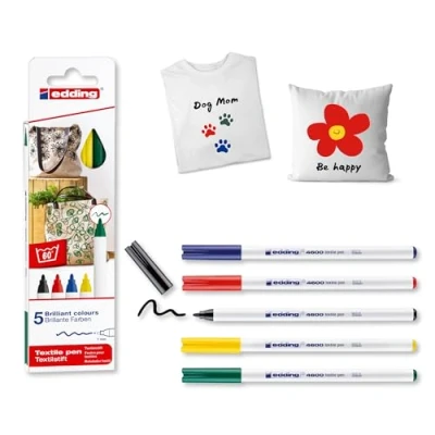 Abbildung von edding Textilfarbe 4600 Textilstift 5er Set basic