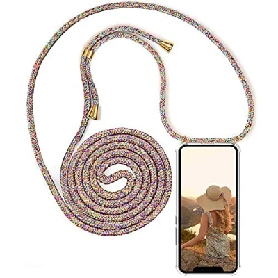 Abbildung von YuhooTech Handykette Hülle Kompatibel mit iPhone 13 Handyhülle, Smartphone Necklace Band Handyhülle Kordel Umhängenband Schnur Case zum umhängen in Rainbow
