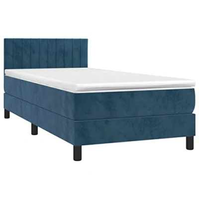 Abbildung von vidaXL Boxspringbett mit Matratze Polsterbett Bett Hotelbett Einzelbett Bettrahmen Bettgestell Lattenrost Schlafzimmerbett Dunkelblau 100x200cm Samt