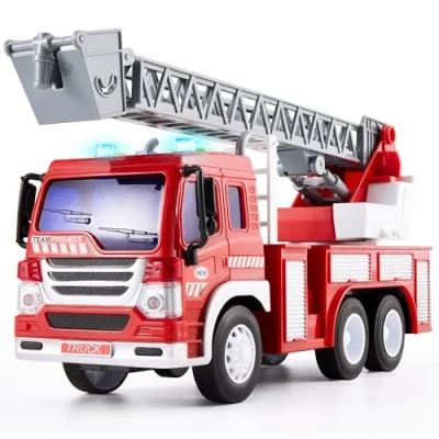 Abbildung von HERSITY Feuerwehr Spielzeug mit Drehleiter, Feuerwehrfahrzeug Kinder Spielzeugauto 1:16 Musik und Licht für Junge 3 4 5 Jahre