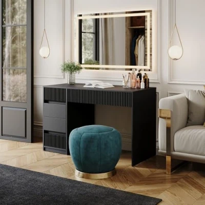 Abbildung von Vicco Schminktisch Omira, Schwarz, 120 cm mit LED Spiegel
