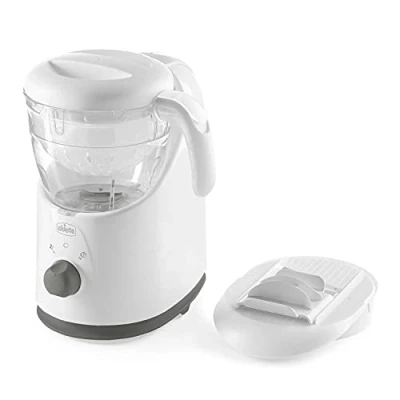Abbildung von Chicco Easy Meal Mahlzeitenkocher, Multifunktions Babynahrungszubereiter für die Entwöhnung, Mixer und Speisenwärmer, mit Dampfgaren Expressreibe, Mischen, Hacken, Aufwärmen Auftauen