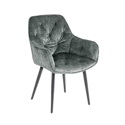 Abbildung von riess ambiente Polsterstuhl MILANO grün / schwarz (Einzelartikel, 1 St), Esszimmer · Samt Metall mit Armlehne Ziersteppung Chesterfield