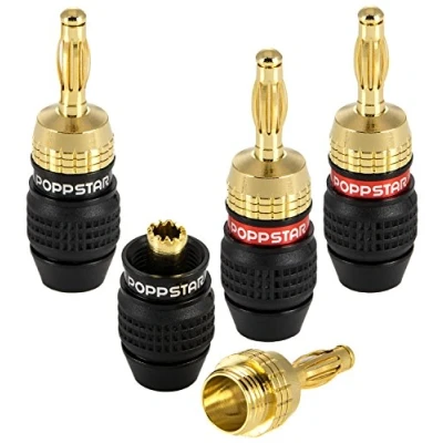 Abbildung von Poppstar High End Bananenstecker (geschirmt) für Lautsprecherkabel bis 6 mm² Audio Adapter, Bananas Lautsprecher &amp; AV Receiver (vergoldet, 2x schwarz, rot)
