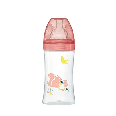 Abbildung von Dodie Babyflasche, Antikolik Sensation+, flacher Sauger, Fluss 2 für Mädchen, rosa, klein, 0 6 Monate, 270 ml, 1 Stück