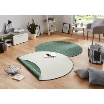 Abbildung von NORTHRUGS in und Outdoor Teppich Miami Rund ⌀140cm Wendeteppich Wetterfest Modernes Unifarben Design Läufer für Balkon Terrasse Garten Wintergarten Wohnzimmerteppich Wasserfest Grün Creme