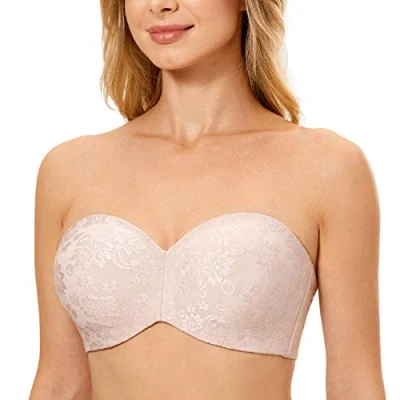 Abbildung von DELIMIRA Damen Trägerloser BH Jacquard mit Bügel ohne Einlagen Große Größen Rose rauchte 70B