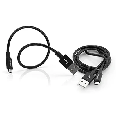 Abbildung von Verbatim Lightning USB Ladekabel, 2er Pack schwarz, 100 cm &amp; 30 cm, robustes Ladekabel mit Knickschutz für iPhone Modelle, Kabel, Ladegerät, Handyladekabel