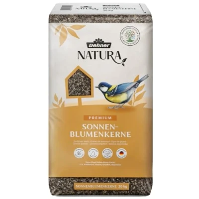 Abbildung von Dehner Natura Premium Wildvogelfutter, Sonnenblumenkerne, Ganzjahresfutter proteinreich / energiereich, hochwertiges Vogelfutter für Wildvögel, 20 kg