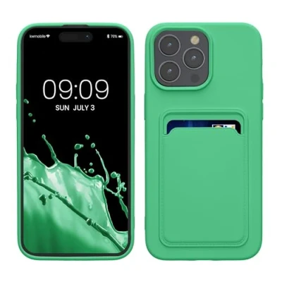 Abbildung von kwmobile Handyhülle kompatibel mit iPhone 15 Pro Max Hülle Handy Cover Fach für Karten in Limettengrün