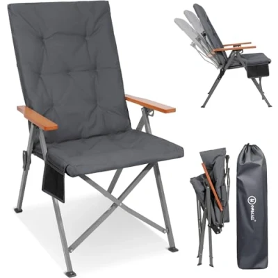 Abbildung von Homecall Campingstuhl Faltbar 150kg Belastbar Hochlehner Luxus Klappstuhl Camping Stuhl mit 3 Positionen Verstellbar 4,5cm Dicke Gepolstert Angelstuhl für Garten Balkon Wohnmobil (1, Dunkelgrau)