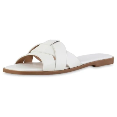 Abbildung von VAN HILL Damen Pantoletten Flach Basic Trendy Schuhe 217420 Weiss 40