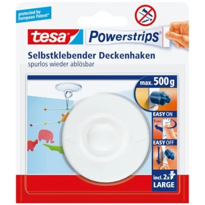 Abbildung von tesa Klebehaken Powerstrips Deckenhaken, Lampen, Dekoration, Lichterketten, Girlanden, (Packung, 1 St., Haken, Powerstrip), Stripes selbstklebend Haken für die Decke je max. 500 g