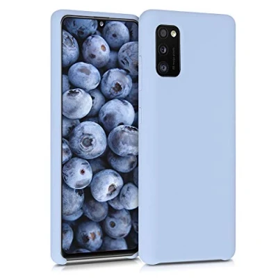 Abbildung von kwmobile Hülle kompatibel mit Samsung Galaxy A41 Silikon Handy Case Handyhülle weiche Oberfläche kabelloses Laden Hellblau matt