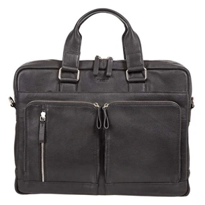 Abbildung von Alassio 47032 Aktentasche Campo, Laptoptasche für 15 Zoll Notebooks, Umhängetasche aus Echtleder, Tasche mit gepolstertem Laptopfach und 2 Reißverschluss Hauptfächer in schwarz, ca. 31 x 42 cm
