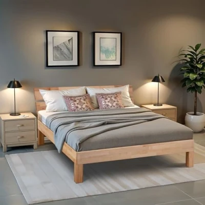 Abbildung von Coemo Massivholzbett 160 x 200 cm Leah aus geöltem Buchenholz, klassisches Design, ergonomische Liegehöhe, mit Stauraum und Kopfteil, Stabilität bis 230 kg, nachhaltiges Schlafzimmermöbel