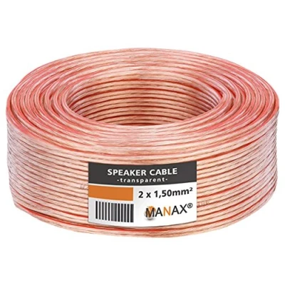 Abbildung von Manax SC2150T 10 Lautpsrecherkabel 2x1,50 mm² CCA (Boxenkabel/Audiokabel), Ring m, transparent