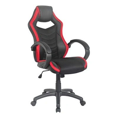 Abbildung von HOMEXPERTS Chefsessel HORNET / Kunstleder Schwarz Rot mit Netzstoff Rollen Höhenverstellbar Belastbar bis 110kg Drehstuhl Bürostuhl Gaming Chair 61 x 113 123 69 cm (BxHxT)