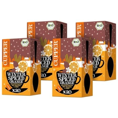 Abbildung von Cupper Bio Gewürztee &quot;Winter Spiced Orange&quot;, Kräutertee, Chai, Zimt, Hibiskus, 80 ungebleichte Teebeutel, umweltfreundlich, fair gehandelt, 4er Pack